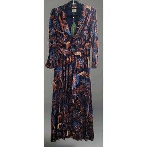 NWT Farm Rio Sz Medium Nature Beauty Blue Long Sleeve Maxi Dress Boho Fall
